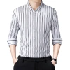 High-quality men's spring and autumn striped, seamless, single-sided long-sleeved shirt, a casual and elegant formal shirt for middle-aged and young people Item Picture